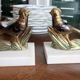 Marble and zinc art bookends - Pheasants