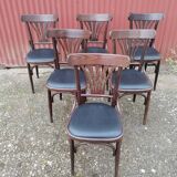 Set of 6 vintage black leatherette bistro chairs