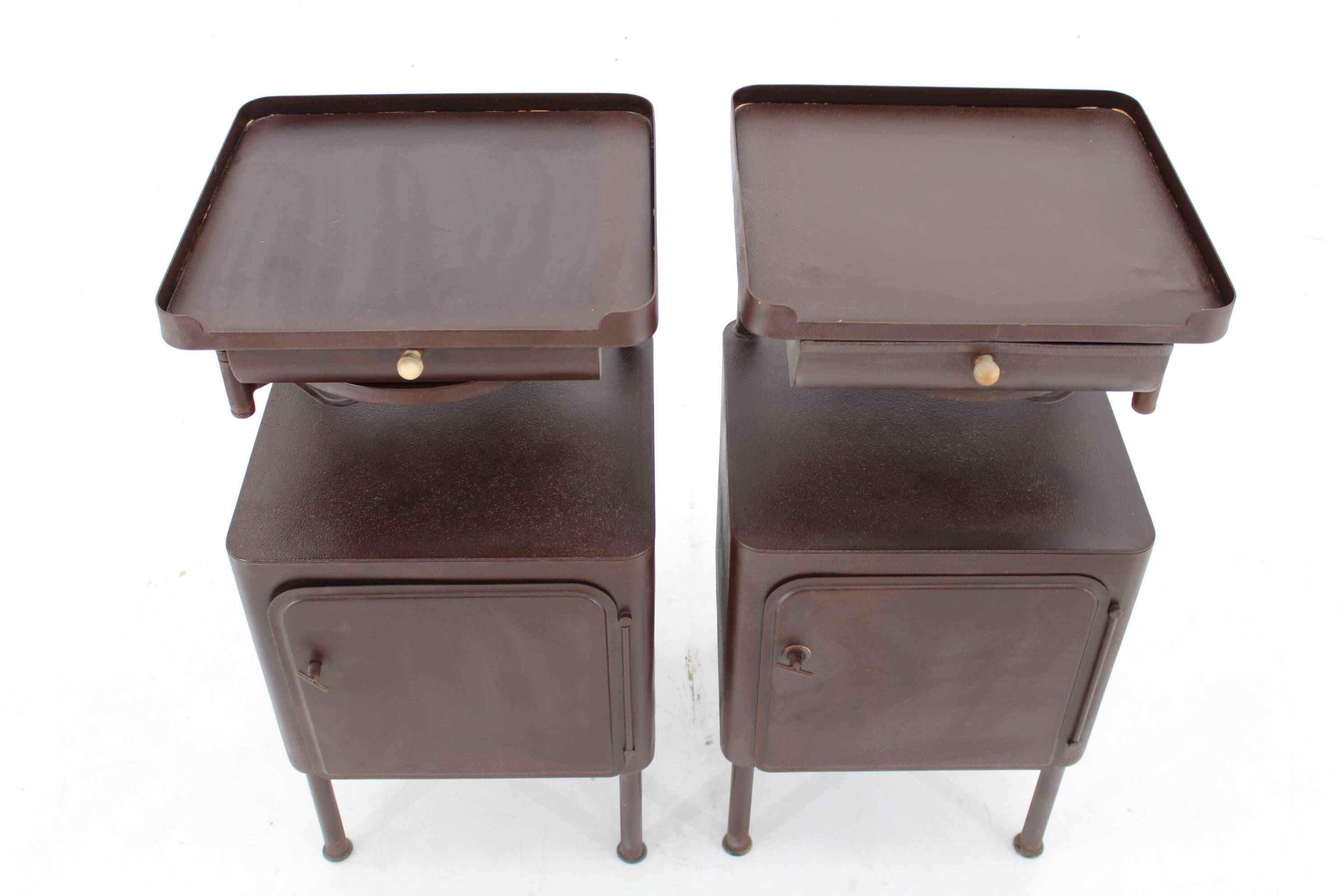 1940s Pair of Industrial Nightstands with Pull Out Table Czechoslovakia