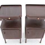 1940s Pair of Industrial Nightstands with Pull Out Table Czechoslovakia