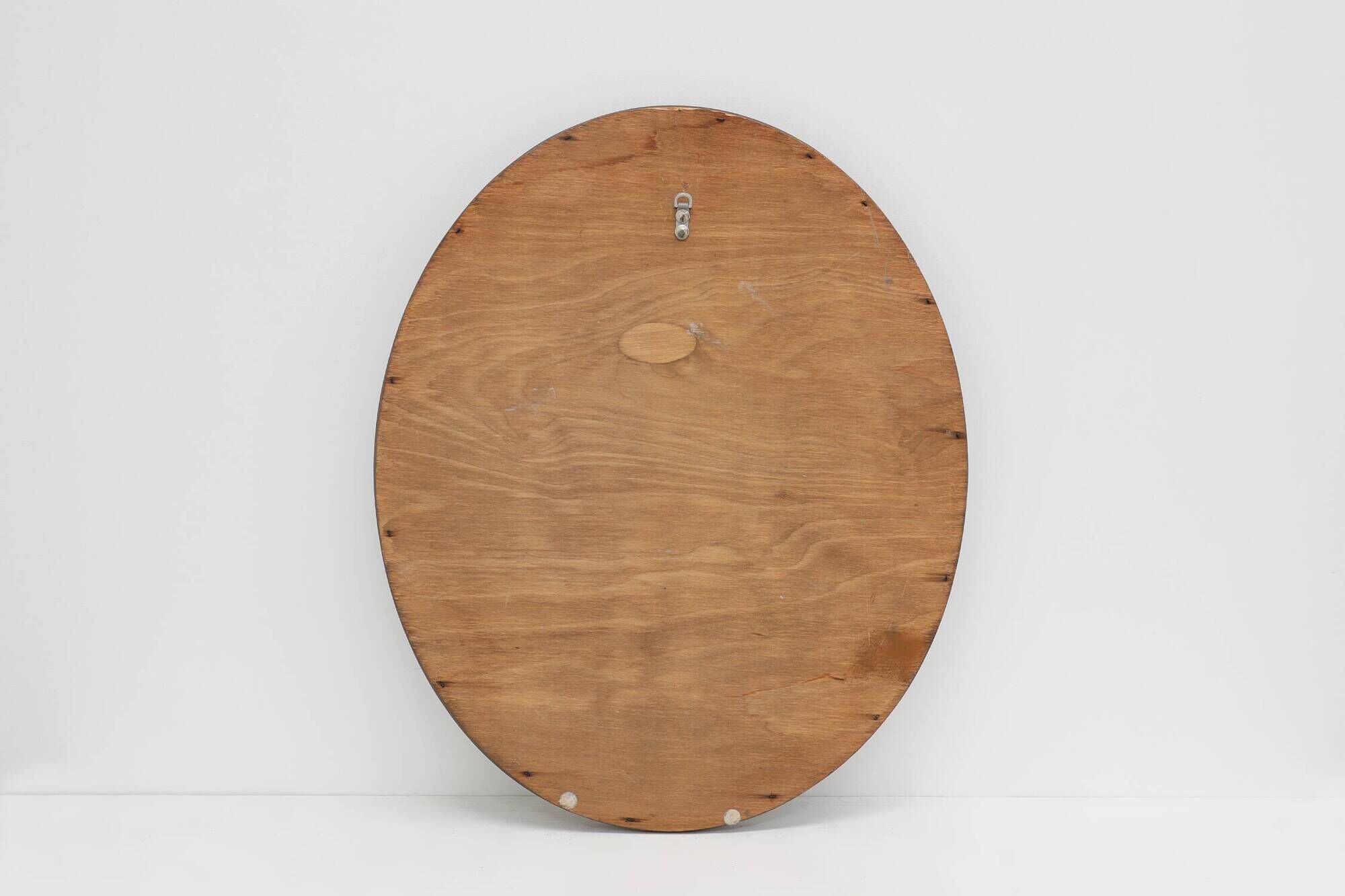 French Burgundy Lacquered Oval Mirror with Gilt Inner Edge, circa 1920