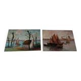 Pair of seascape paintings on Brittany panel
