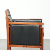 Black leather Art Deco design armchair in good condition