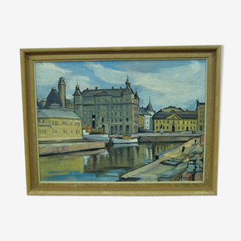 Peinture à l’huile, Hjalmar Larsson (1881-1960), Stockholm Cityscape, 1940