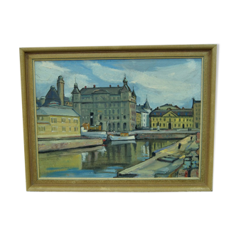 Peinture à l’huile, Hjalmar Larsson (1881-1960), Stockholm Cityscape, 1940