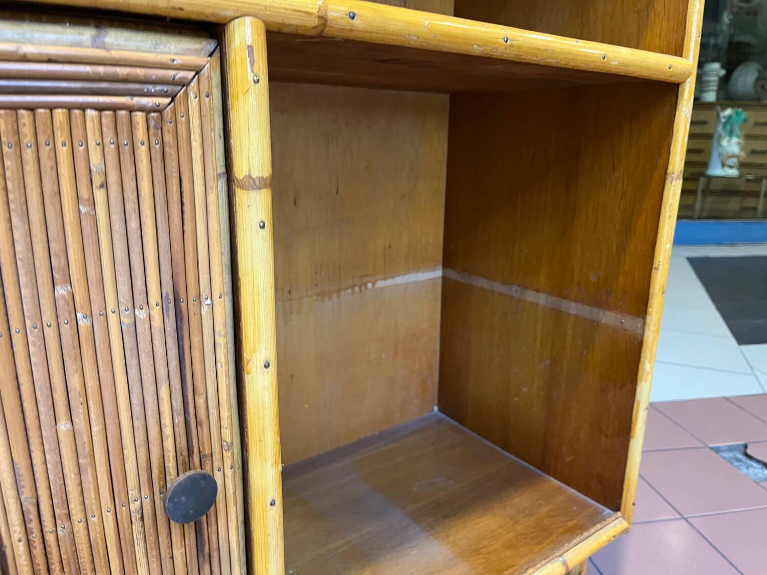 Vintage rattan side table in Audoux Minet style