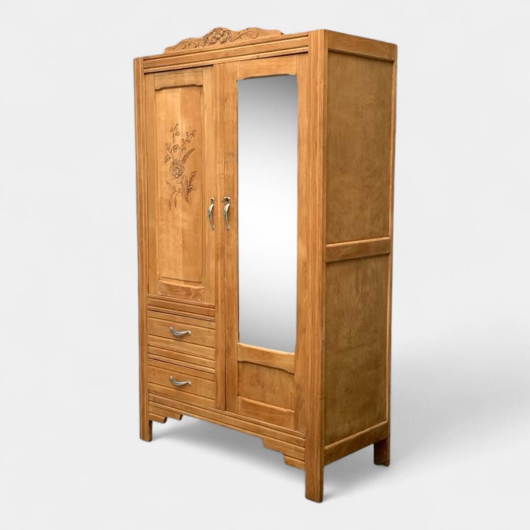 Parisian art deco hotel wardrobe in solid raw oak 1930
