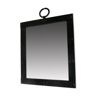 Brutalist wall mirror in raw steel, 1940s and 1950s