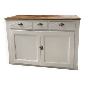 Meuble de métier enfilade patine blanche