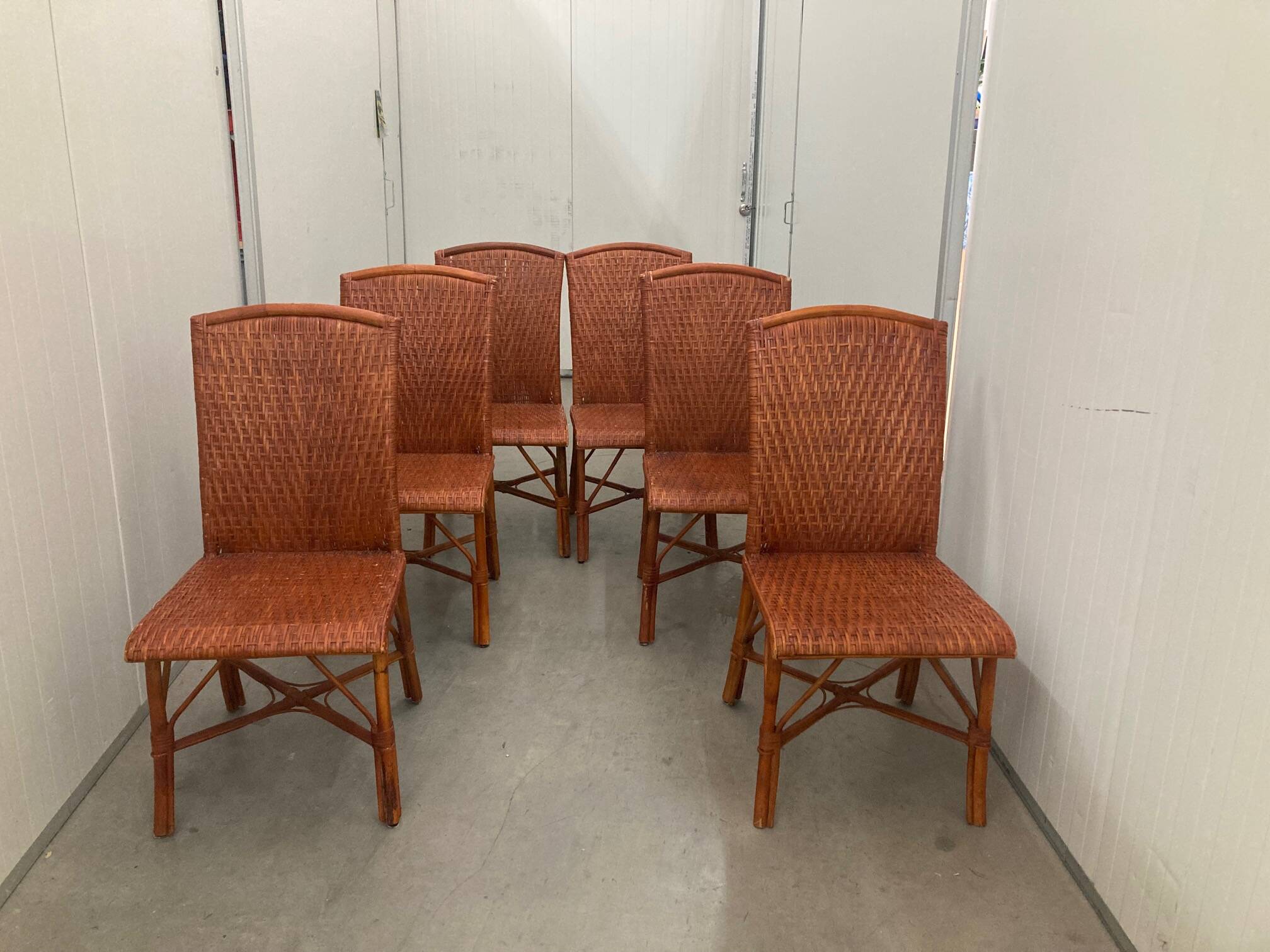Vintage tropical boho rattan dining chairs