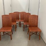 Vintage tropical boho rattan dining chairs