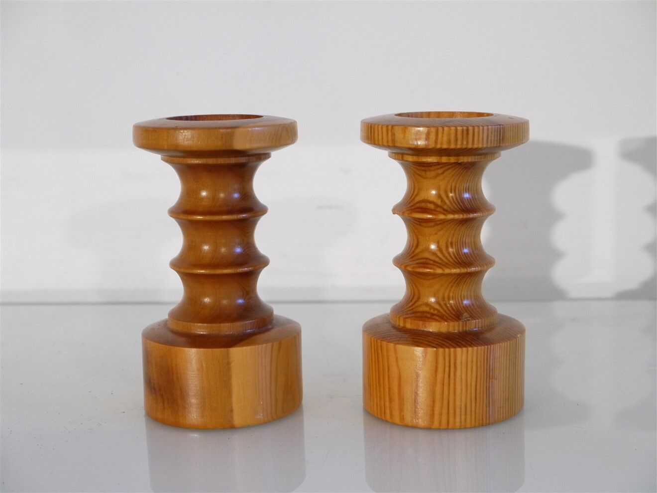 Pair of Scandinavian wooden candle holders 1970