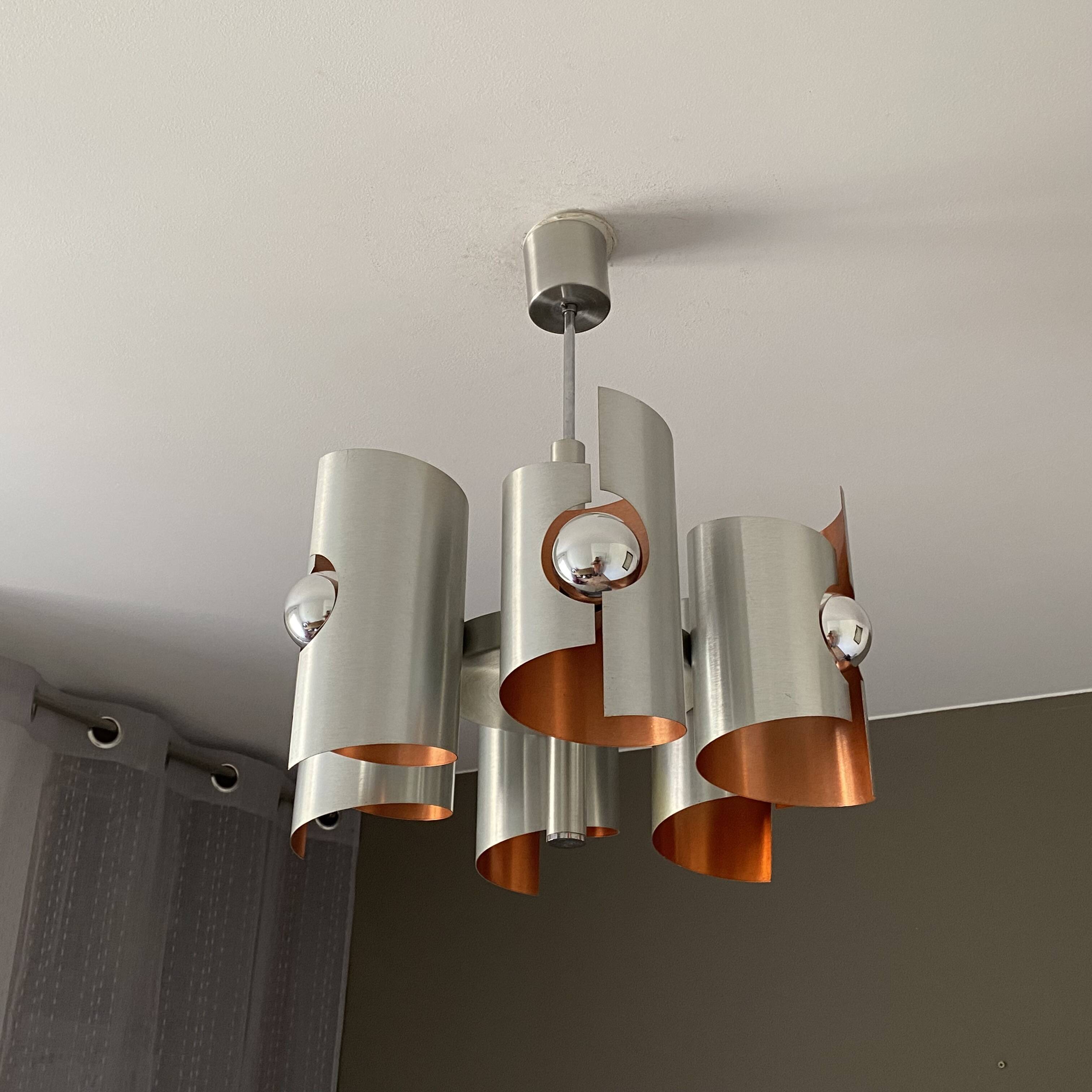 Lustre Polam Bielsko. 1970. Space age. Inox Brossé.
