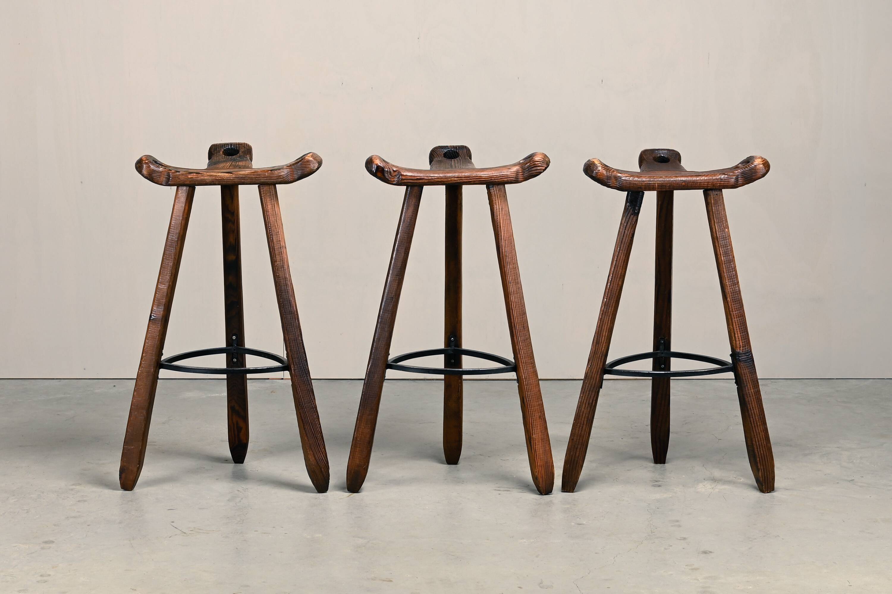 Spanish Rustic Brutalist Dry Bar Counter with matching Barstools