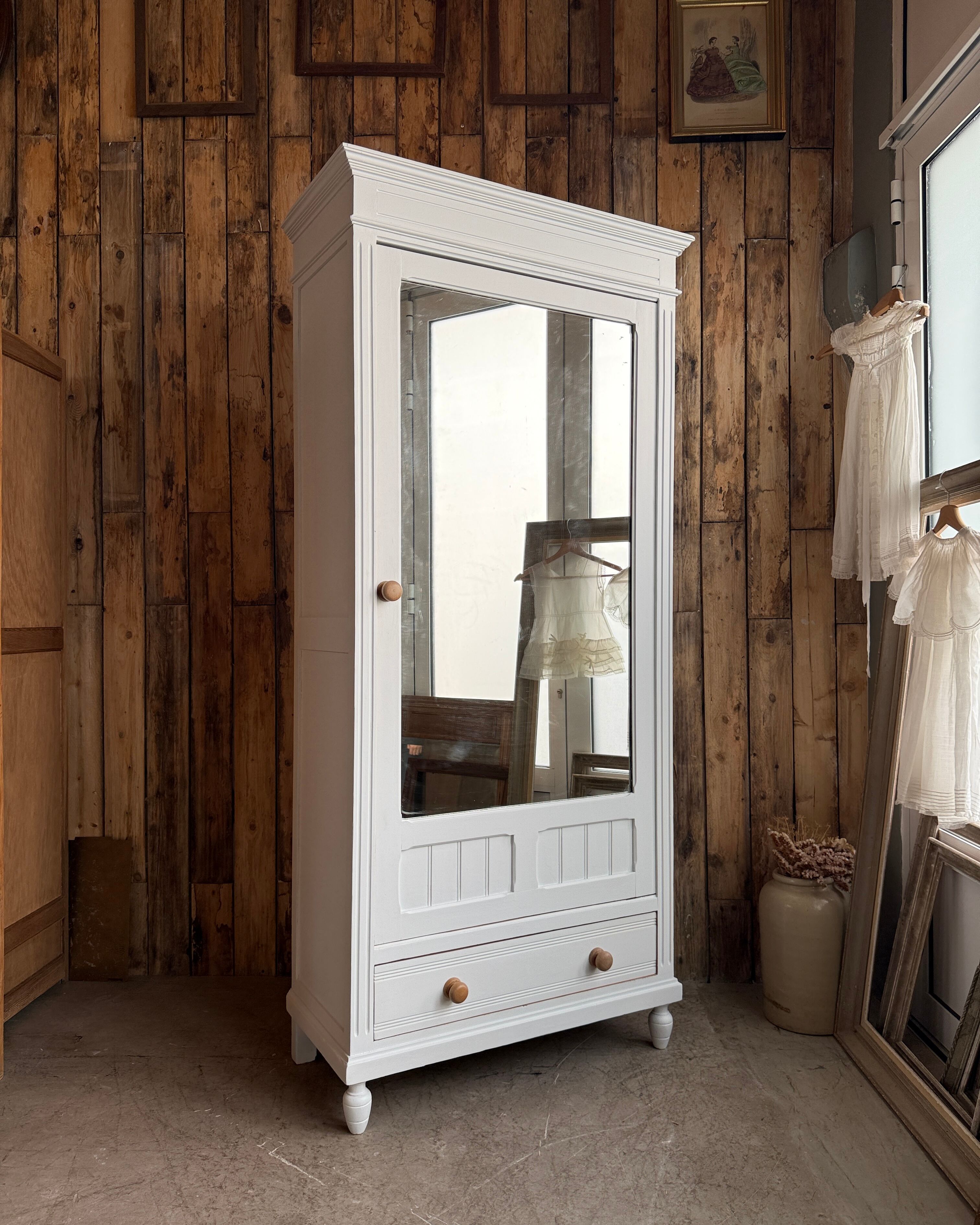 Antique white mirrored wardrobe (renovated)