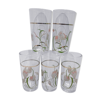 Set of 5 flower juice glasses