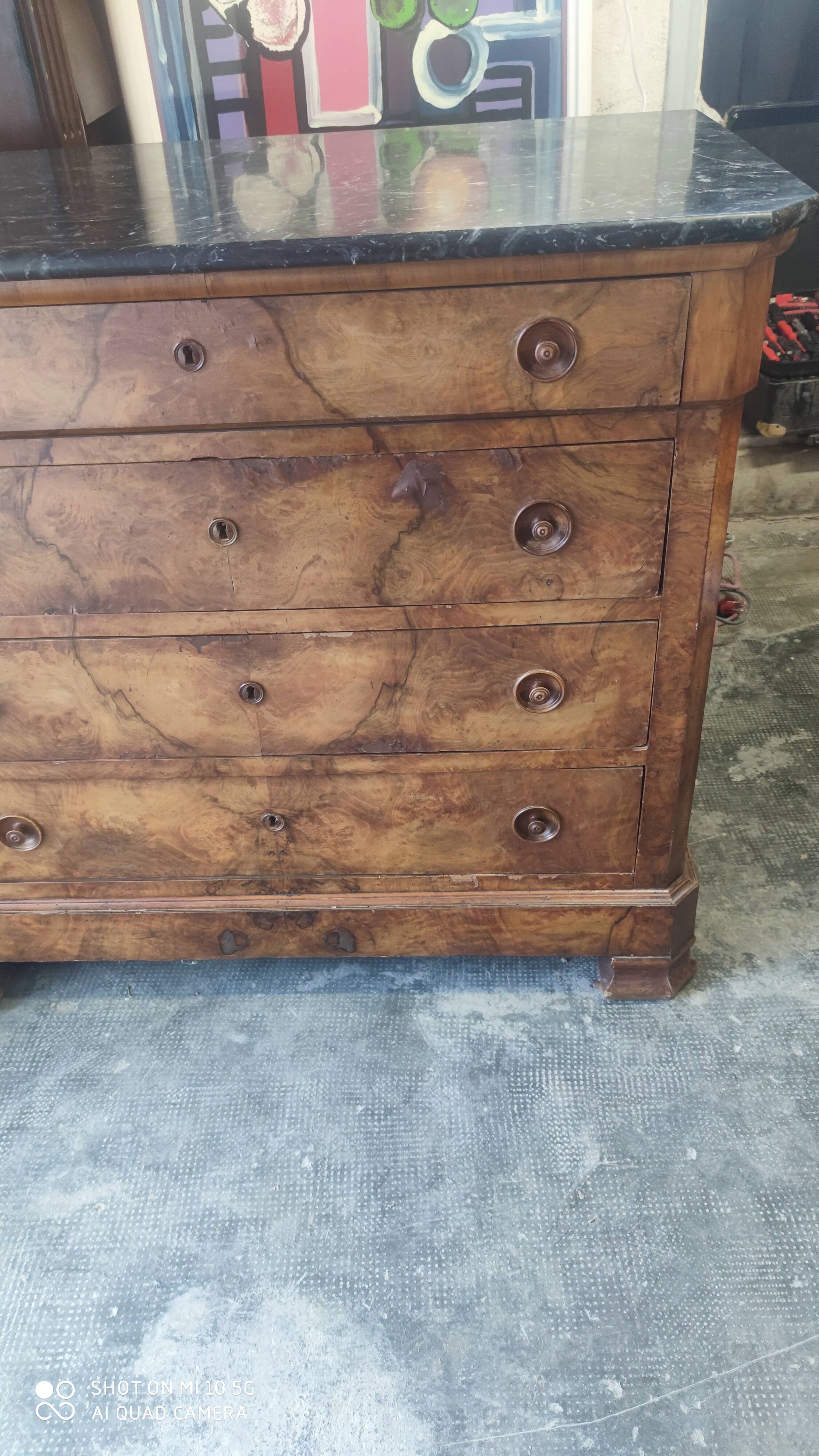 Walnut chest of drawers circa 1880 with marble top