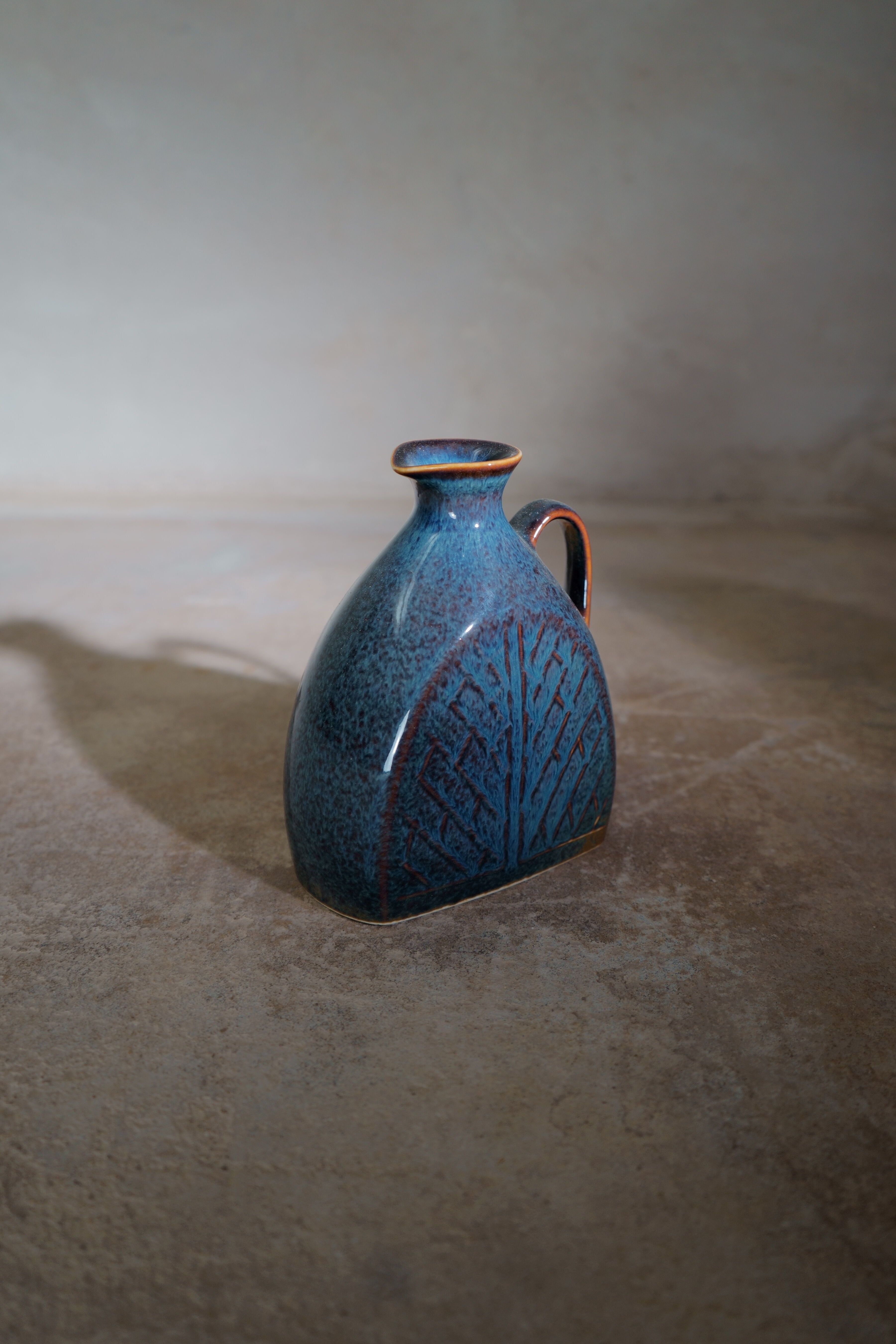 Blue harefur stoneware vase, Rörstrand, Carl Harry Stalhåne, Sweden, 1950´s