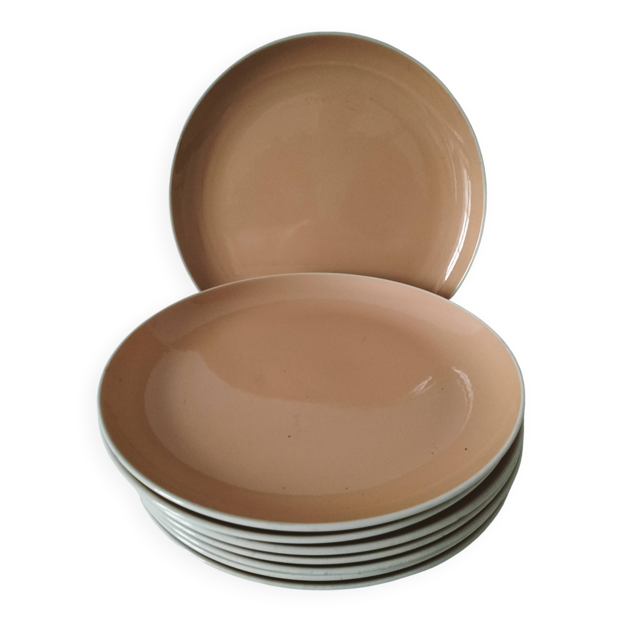 Set of 8 Villeroy & Boch Saar pattern plates, powder pink, 1950s