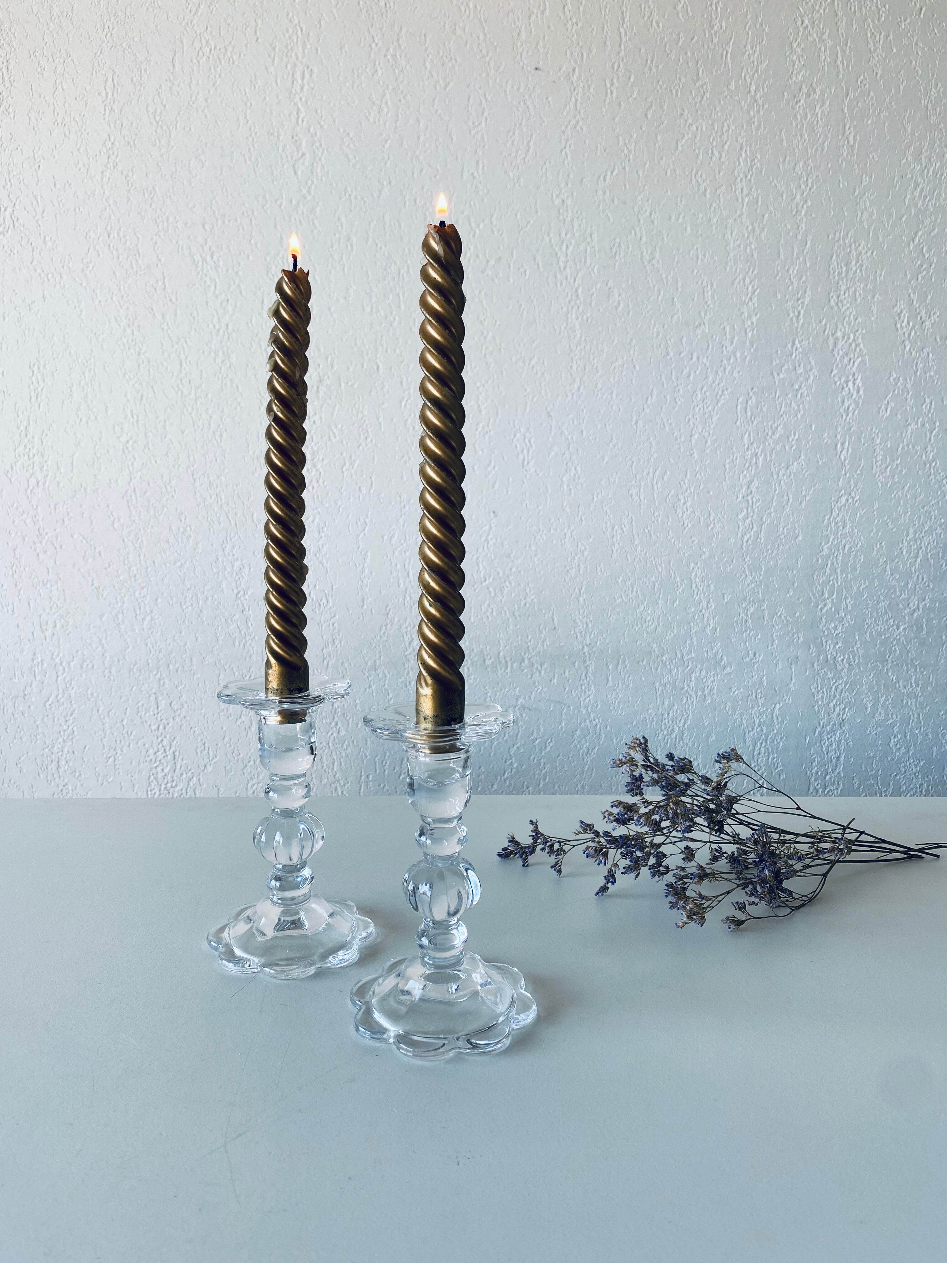 Pair of glass candle holders