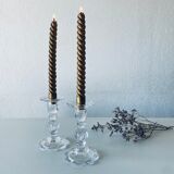 Pair of glass candle holders