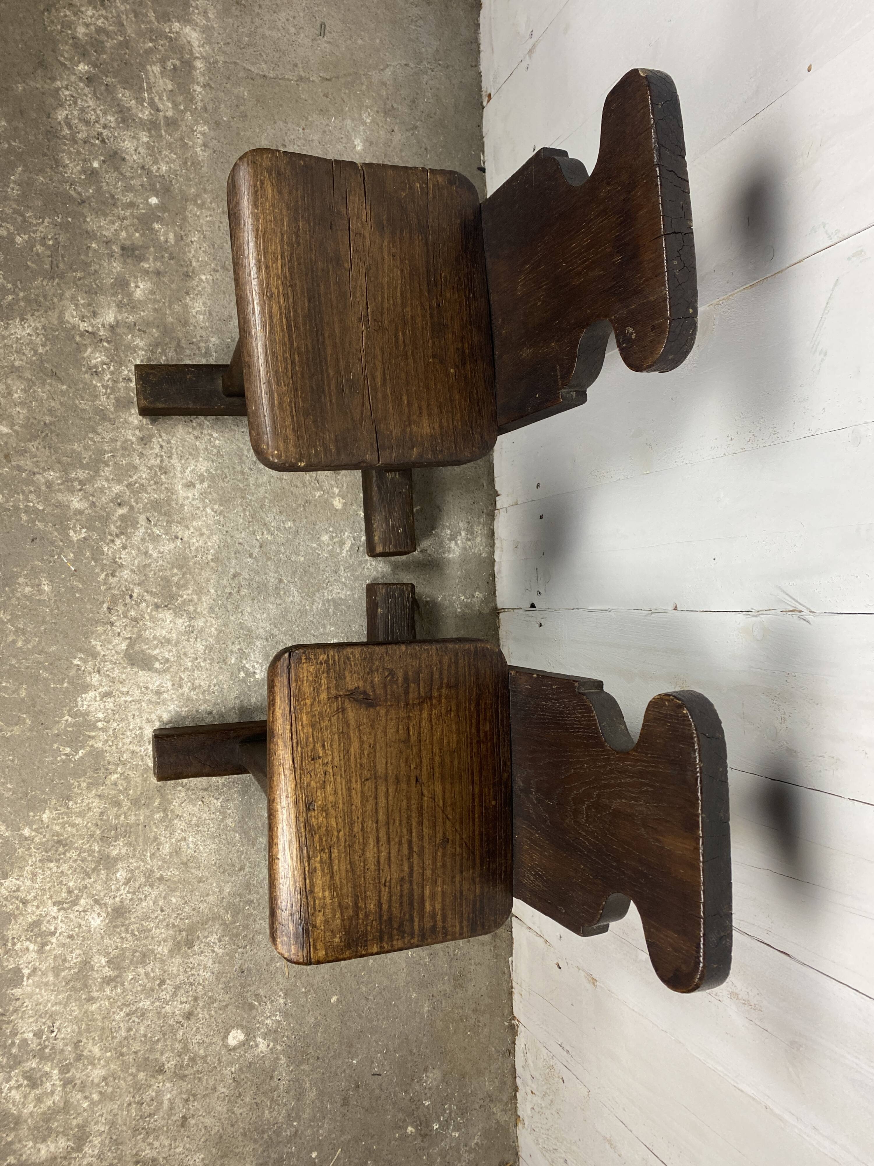 Pair of brutalist oak stools