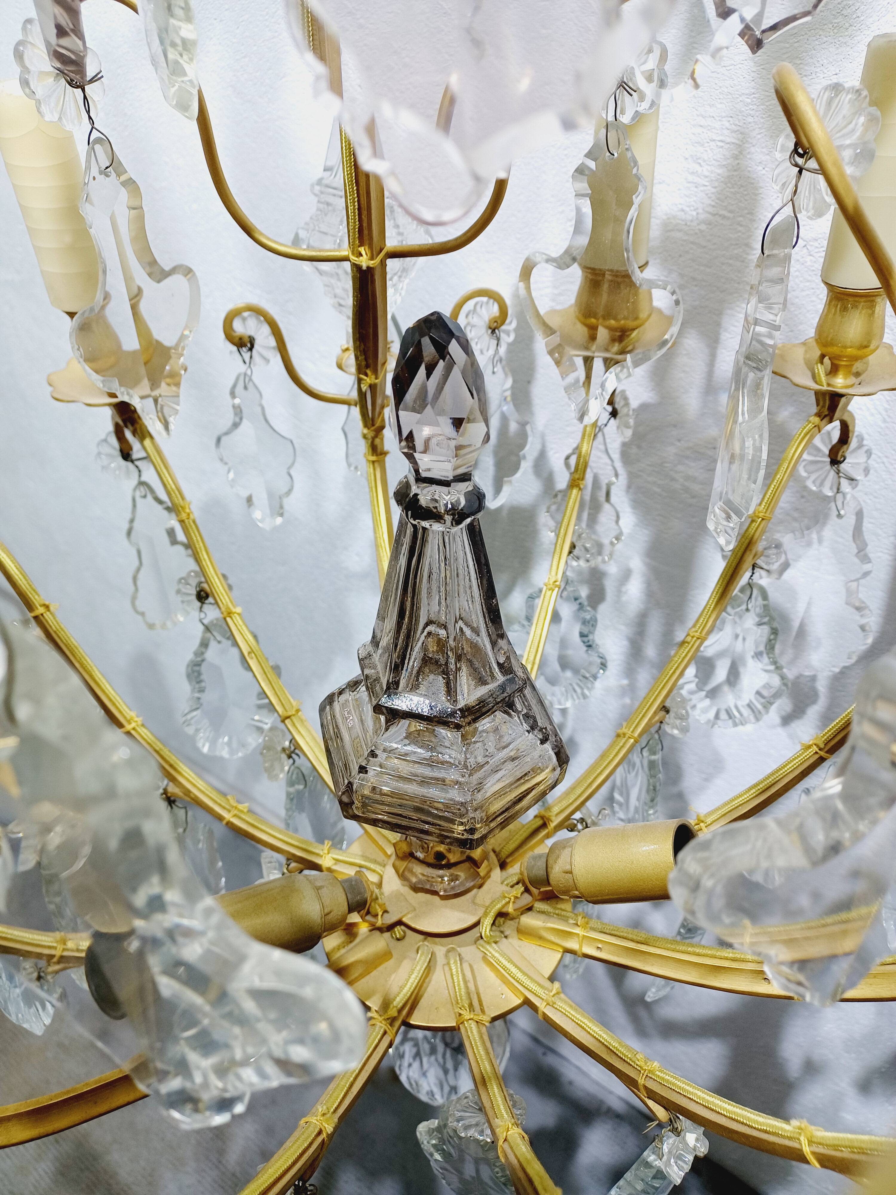 12-light bronze and crystal cage chandelier
