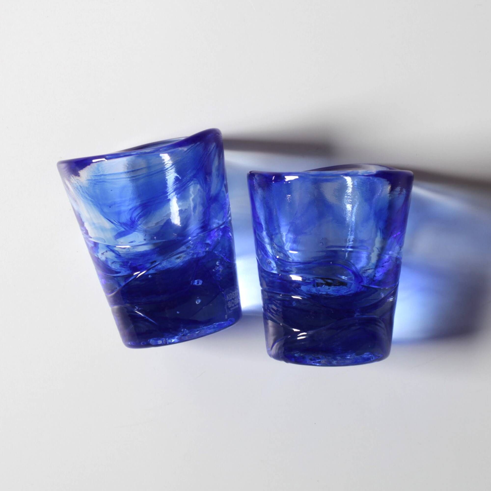 Set of 2 Kosta Boda Blue Shot Glasses 'Mine' by Ulrica Hydman Vallien