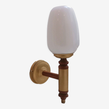 Mid Century Modern opal glass wood golden wall sconce torch light lamp