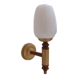 Mid Century Modern opal glass wood golden wall sconce torch light lamp