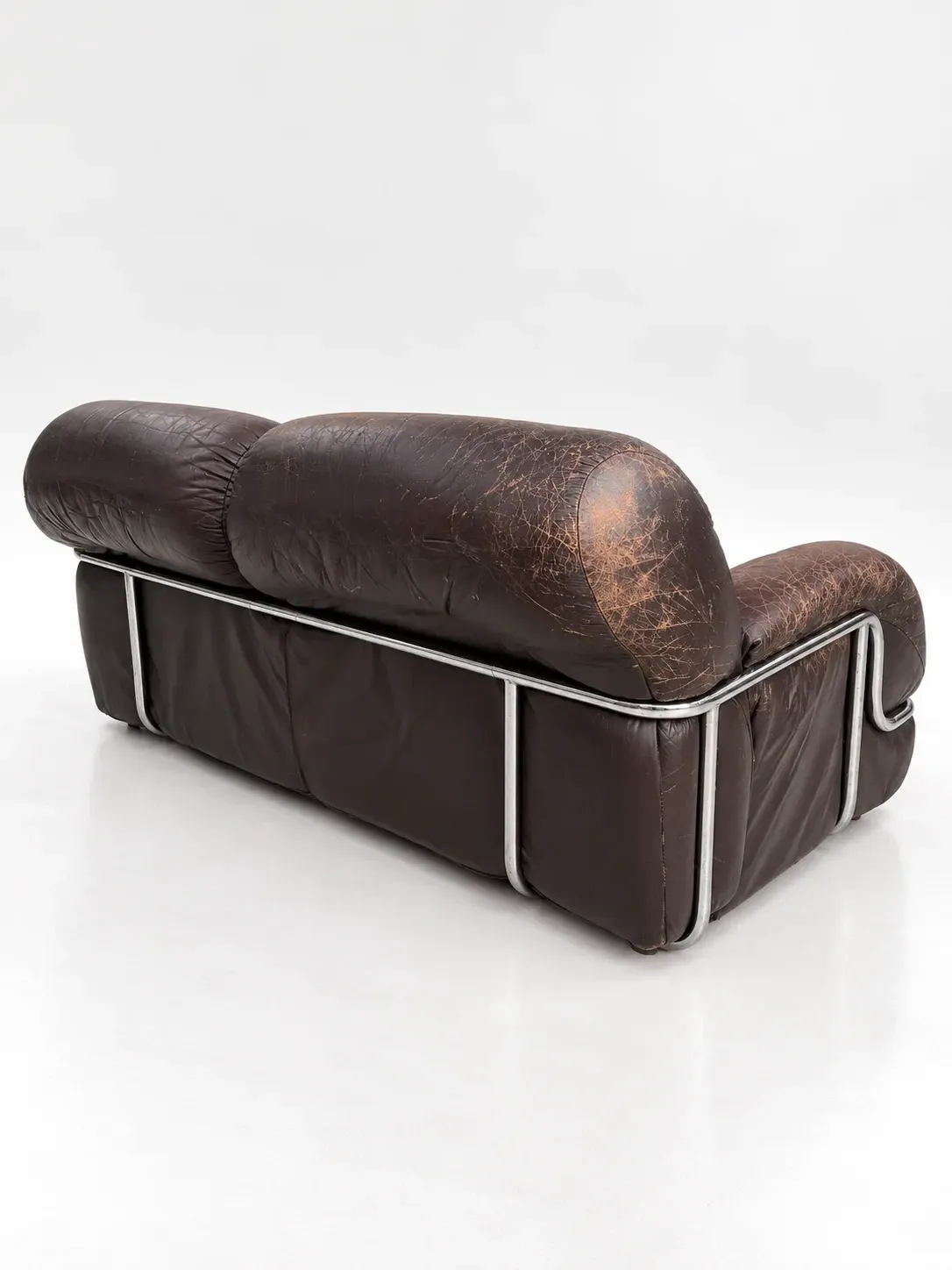 Canapé en cuir marron et chrome, années 1970