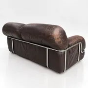 Canapé en cuir marron et chrome, années 1970