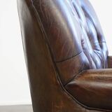 Cognac colored brown grained cowhide chesterfield armchair