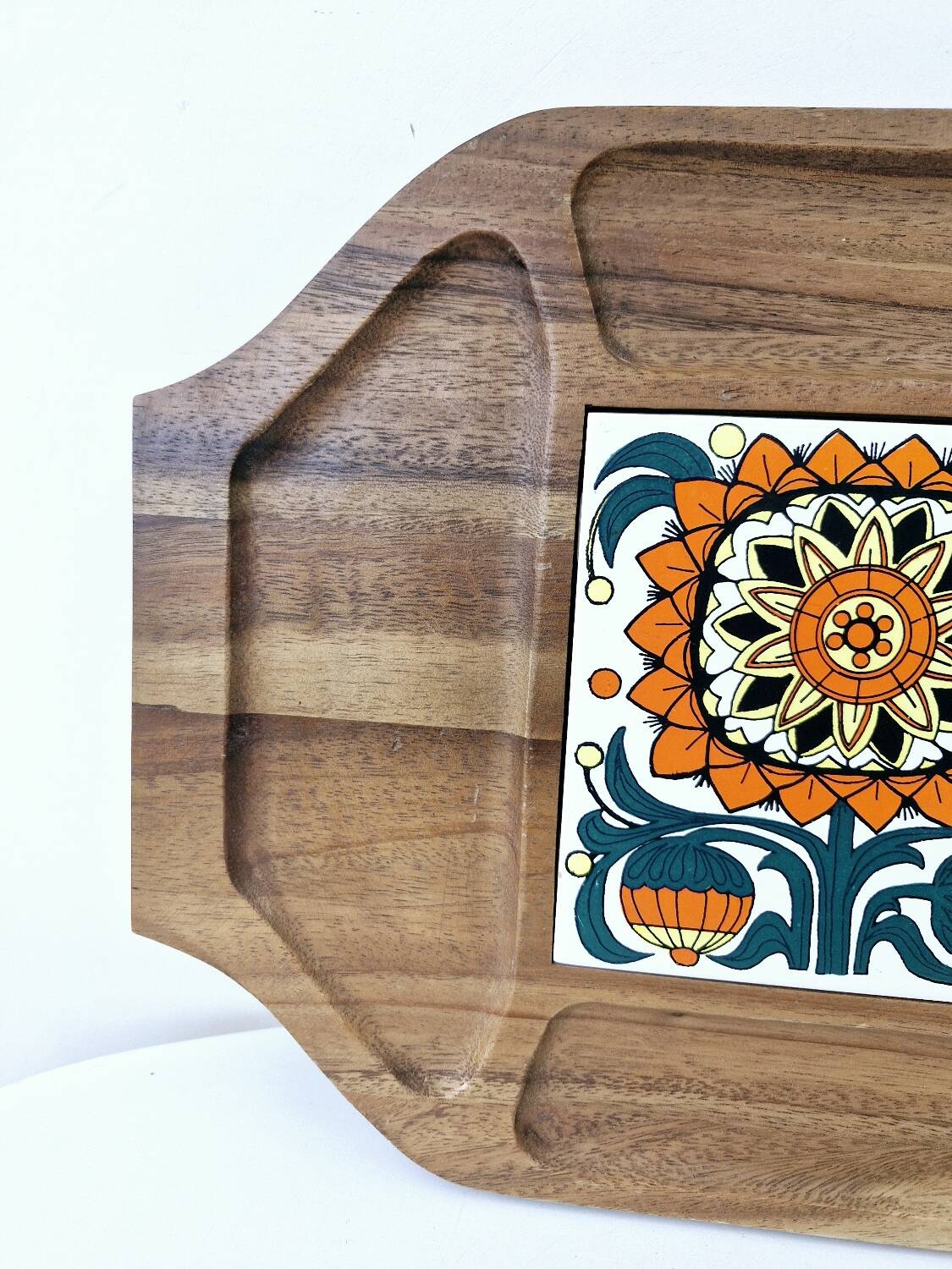 Plateau Compartimenté Vintage Bois Céramique