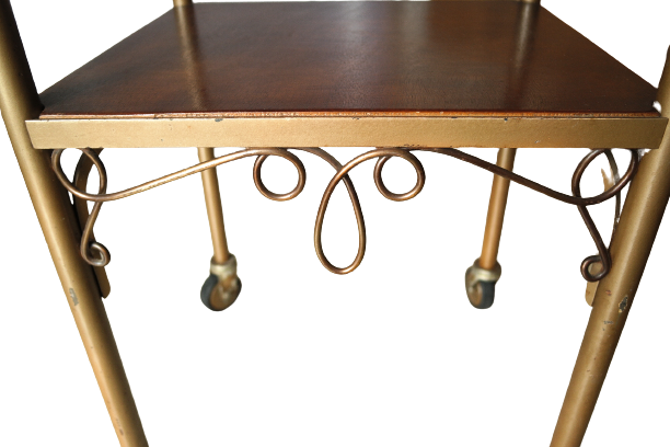 Vintage 50s wooden and metal rolling side table