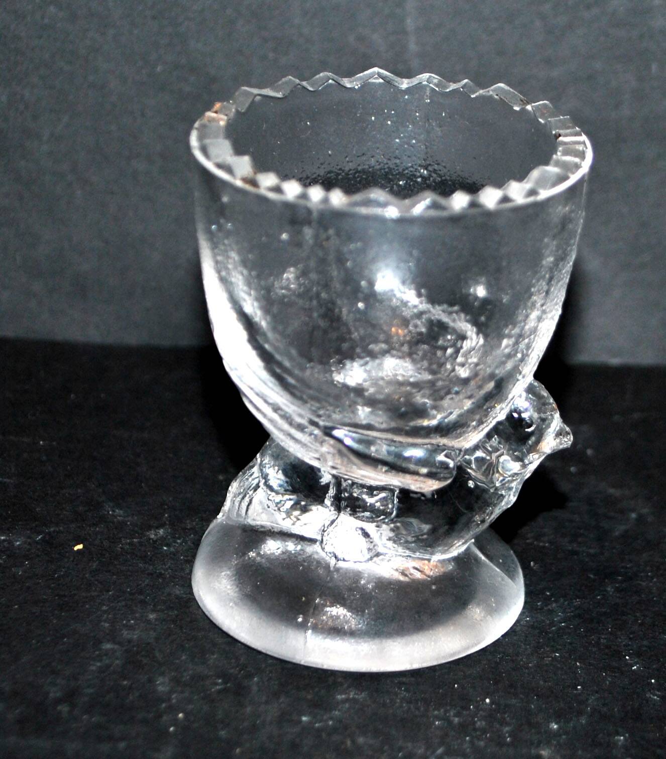 Vintage Portieux Molded Glass Chicken Egg Cup Easter Hen
