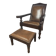 Fauteuil/chaise de château ancien avec tabouret