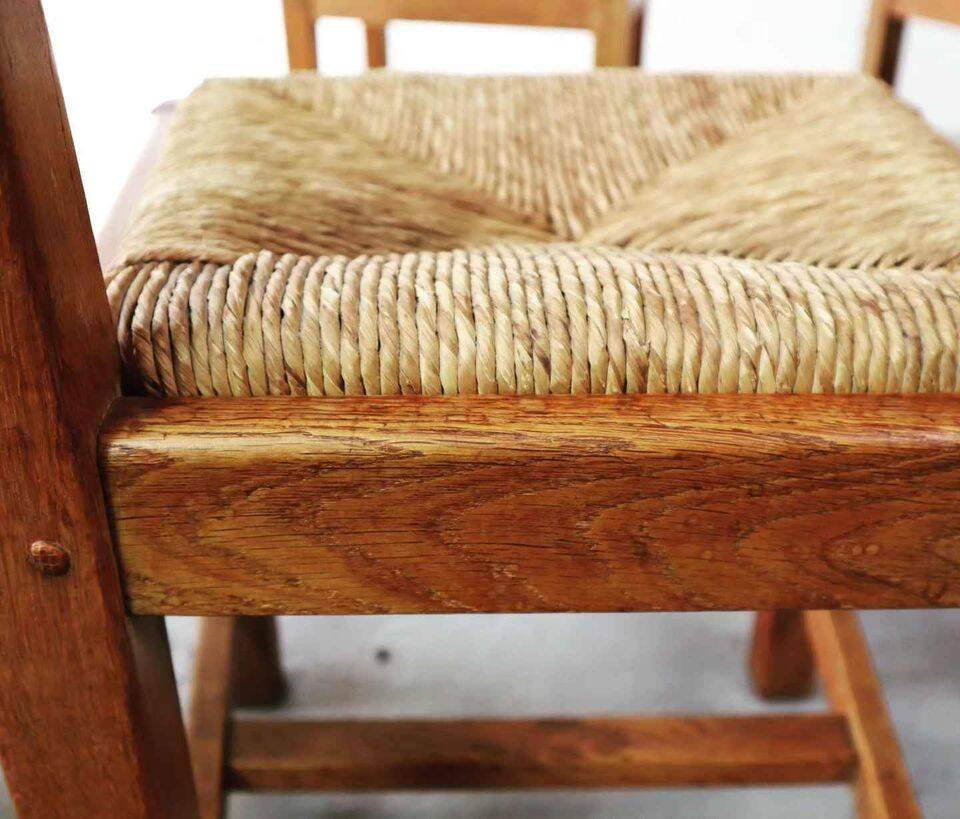 Set of six brutalist, rustic dining chairs