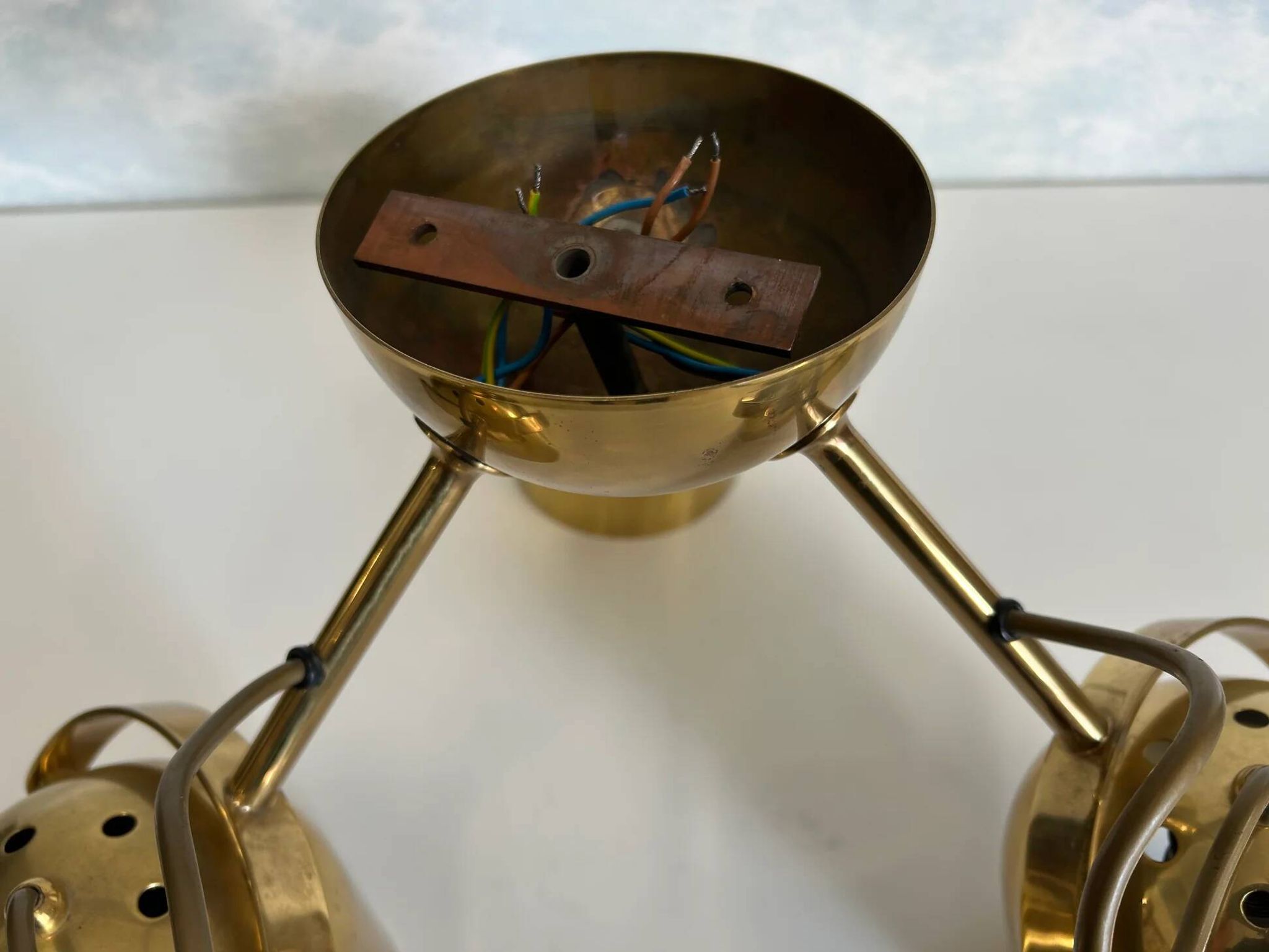 Brass ceiling light with 3 adjustable spotlights by Florian Schulz, Germany, 1970s