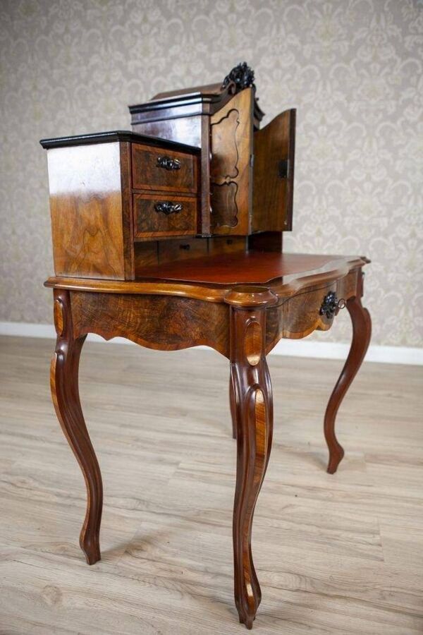 Bureau secrétaire en noyer et placage Louis Philippe antique, 1860