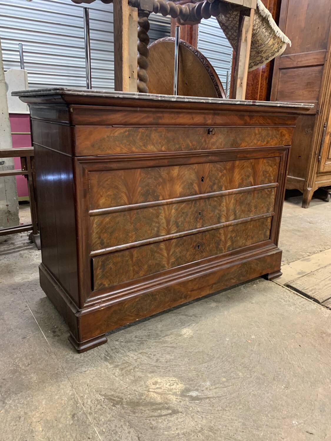 Antique Louis-Philippe chest of drawers, 19th century secretary