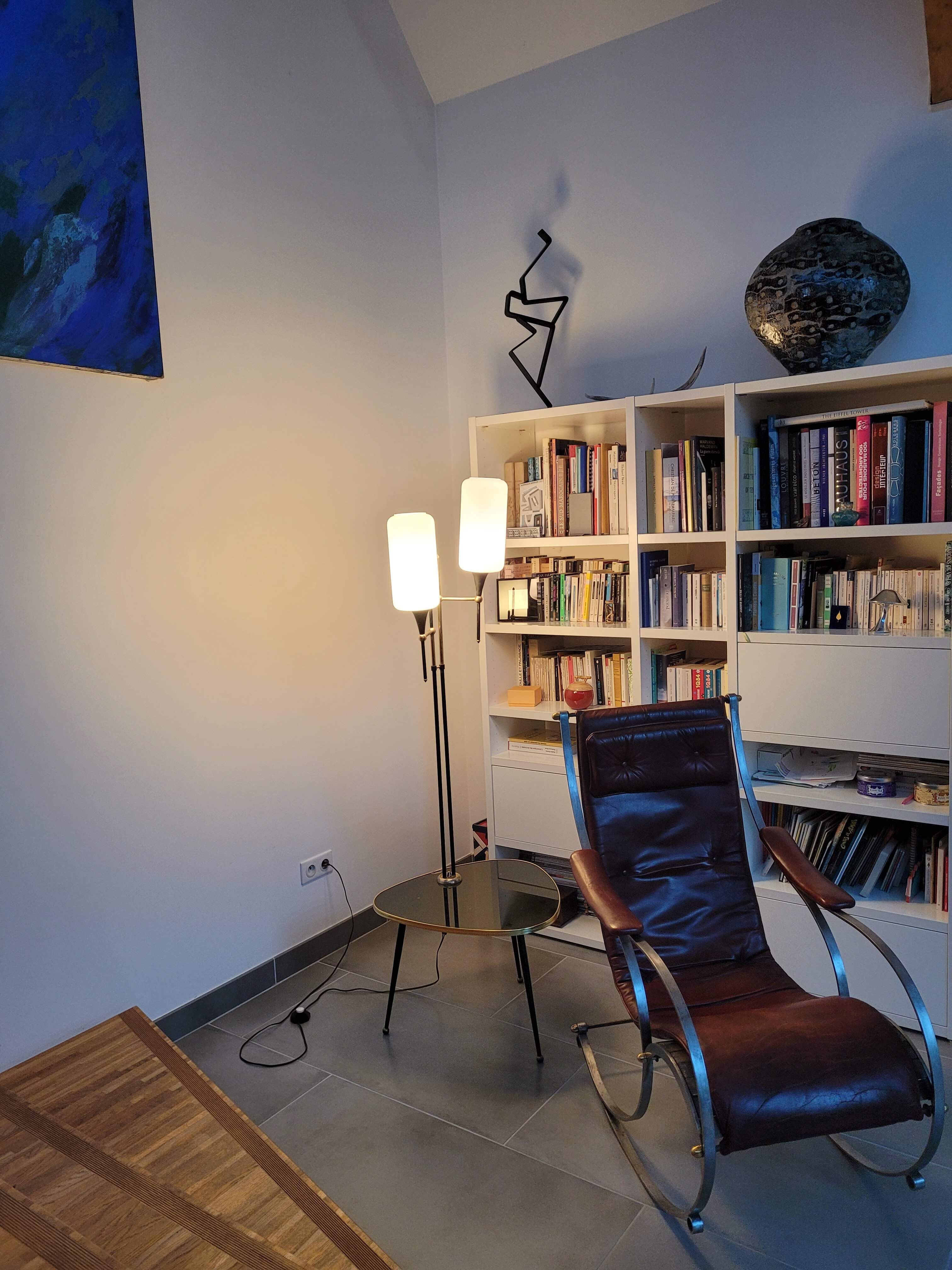 Floor lamp two glass globes and tablet