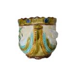 French Art Nouveau Majolica Flowerpot With Swans, Early 20th Century