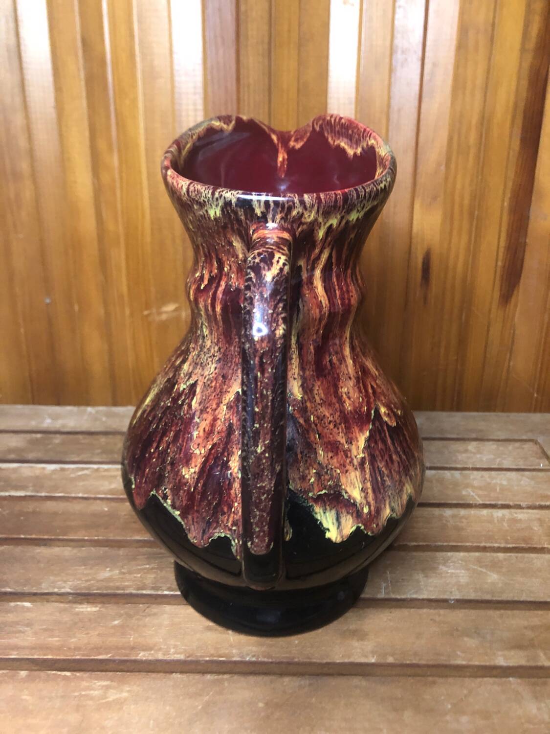 Old morvan small mass pitcher black & red ceramic vintage