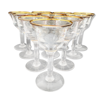 Lot de 10 verres à vin de dessert dorés