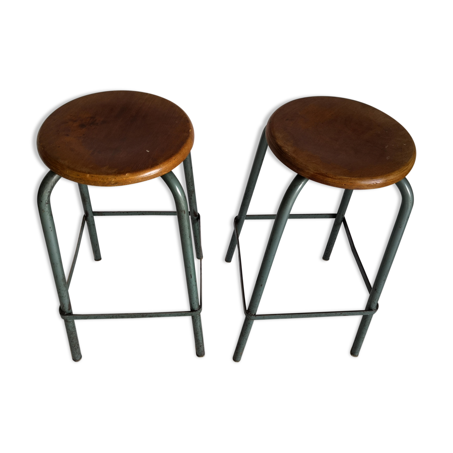 Duo of vintage 60s workshop industrial tabourets