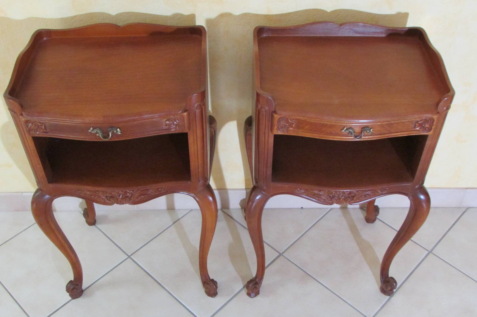 Pair of cherry wood bedside tables, Louis XV style