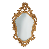 French Rococo or Baroque style facet-cut crest mirror in gilded carved wood