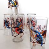 Set of 6 orangeade glasses seriographed "Birds"