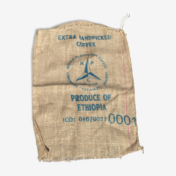 Jute bag of coffee "produce of Ethiopia."